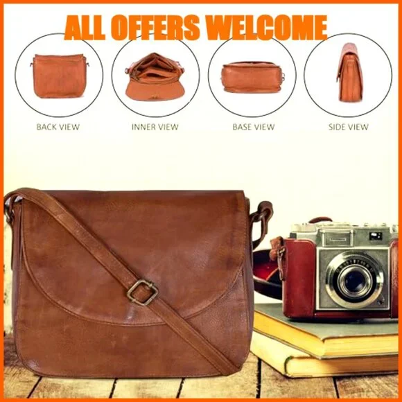 Genuine Leather Crossbody Purse with Adjustable Strap and Mobile Pocket